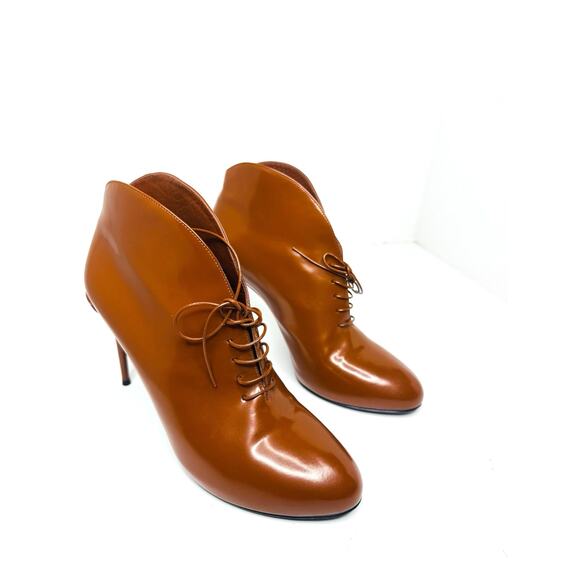 Gucci Brown Leather Kim Lace-Up Ankle Booties Women’s Size 38.5 High Heel Boots - Picture 7 of 10